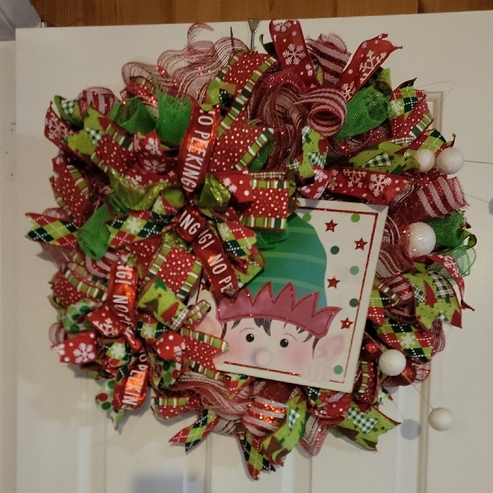 Festive Elf Holiday Wreath - Red and Green